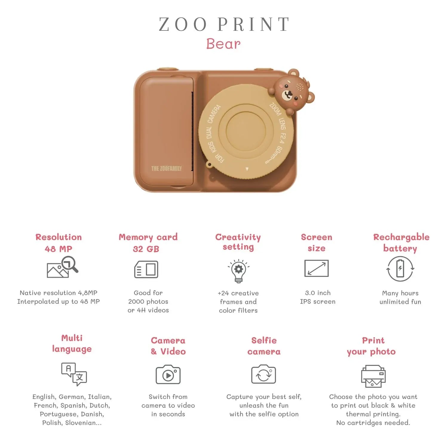 Kinder-Kamera P2- Zoo Print Bär