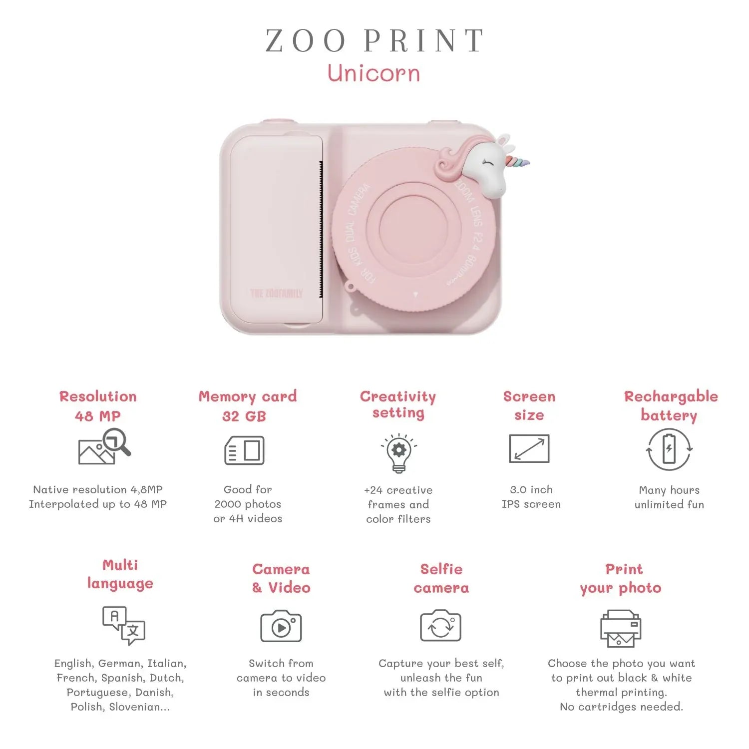 Kinder-Kamera P2- Zoo Print Einhorn
