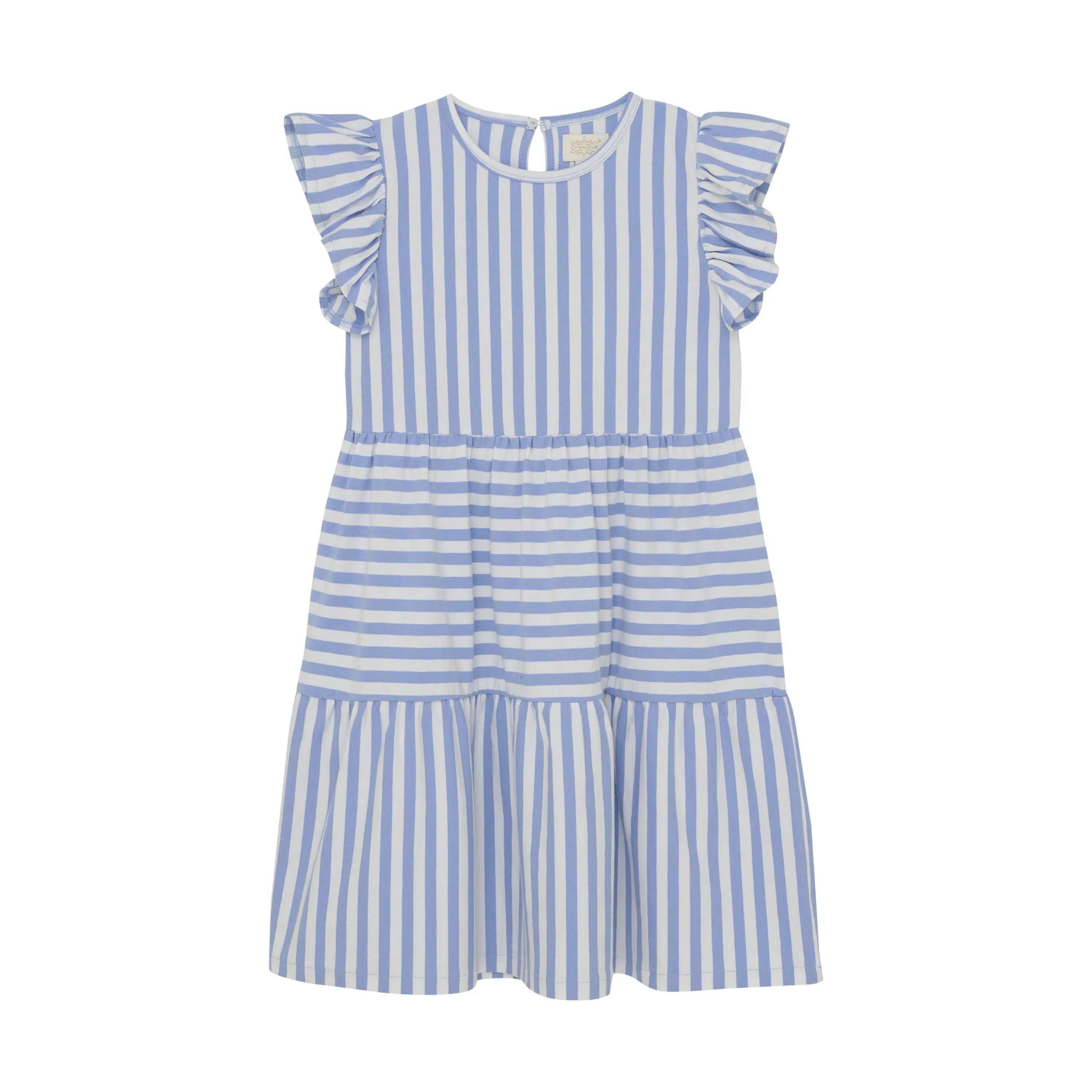 Gestreiftes Sommerkleid – Hellblau/Weiss mit Rüschenärmeln - nila kids