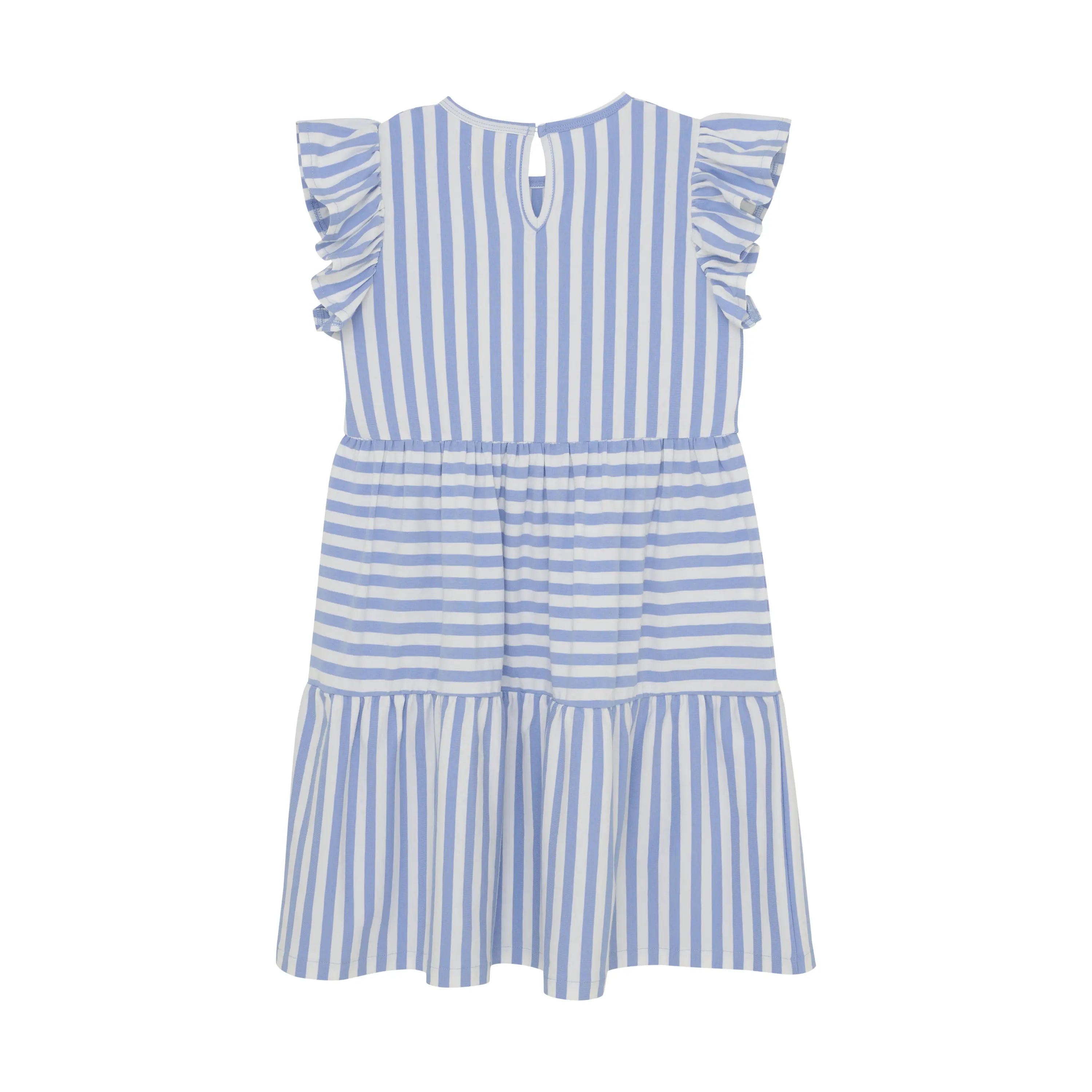 Gestreiftes Sommerkleid – Hellblau/Weiss mit Rüschenärmeln - nila kids