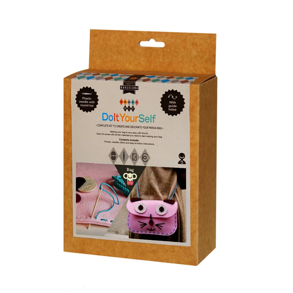 Geschenkset für Kinder: Tasche in Katzenform zum selber nähen in Rosa