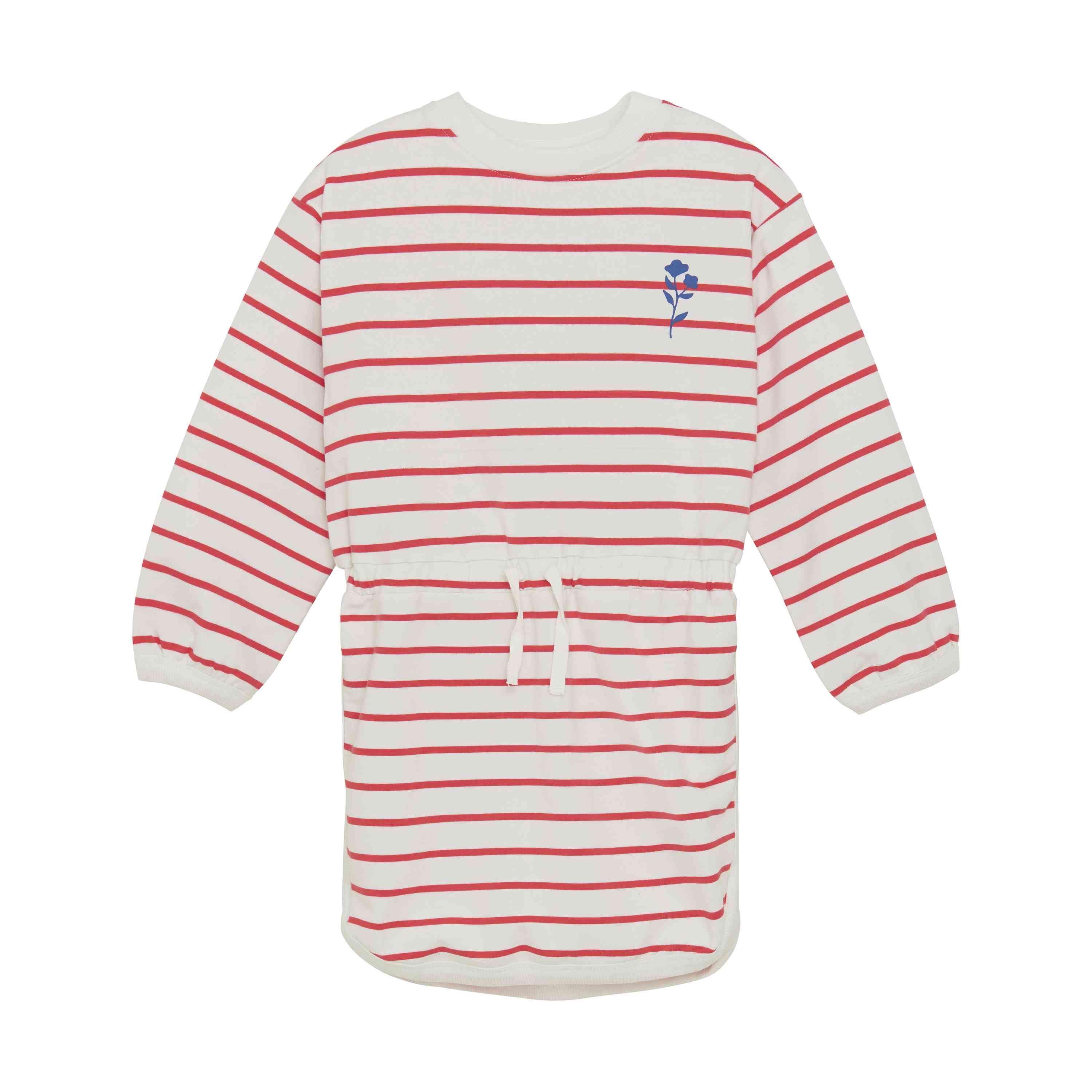 Sweatkleid mit Streifen und Bindegürtel – rot/weiss