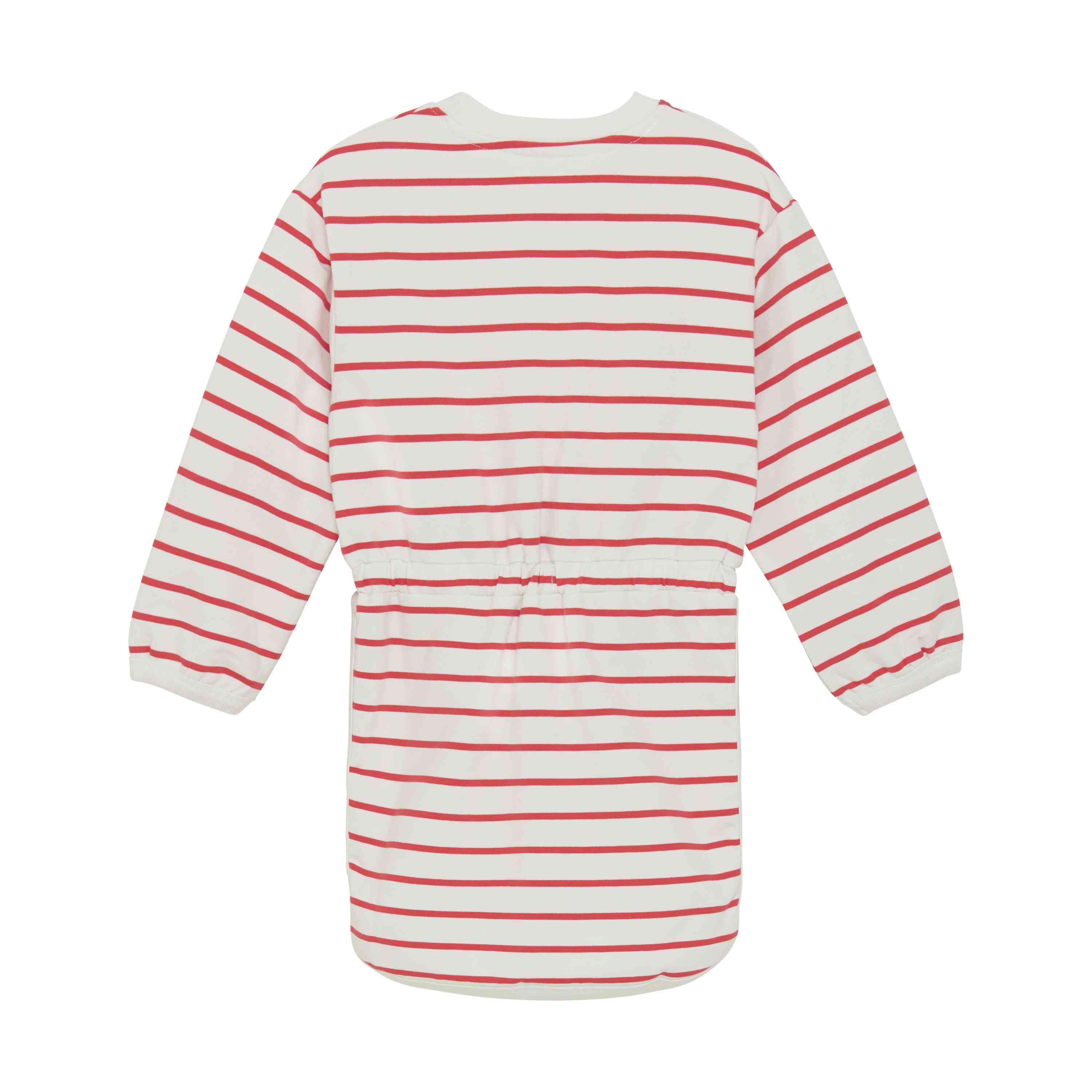 Sweatkleid mit Streifen und Bindegürtel – rot/weiss