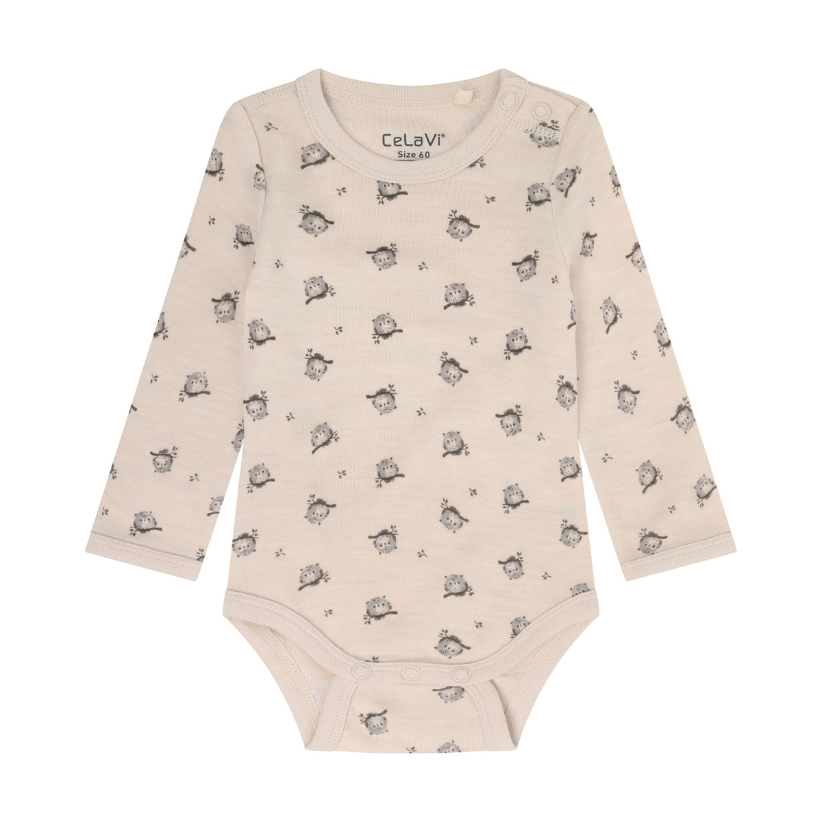 Winter Body Langarm Eulenprint Wolle/Bambus – Braun Melange
