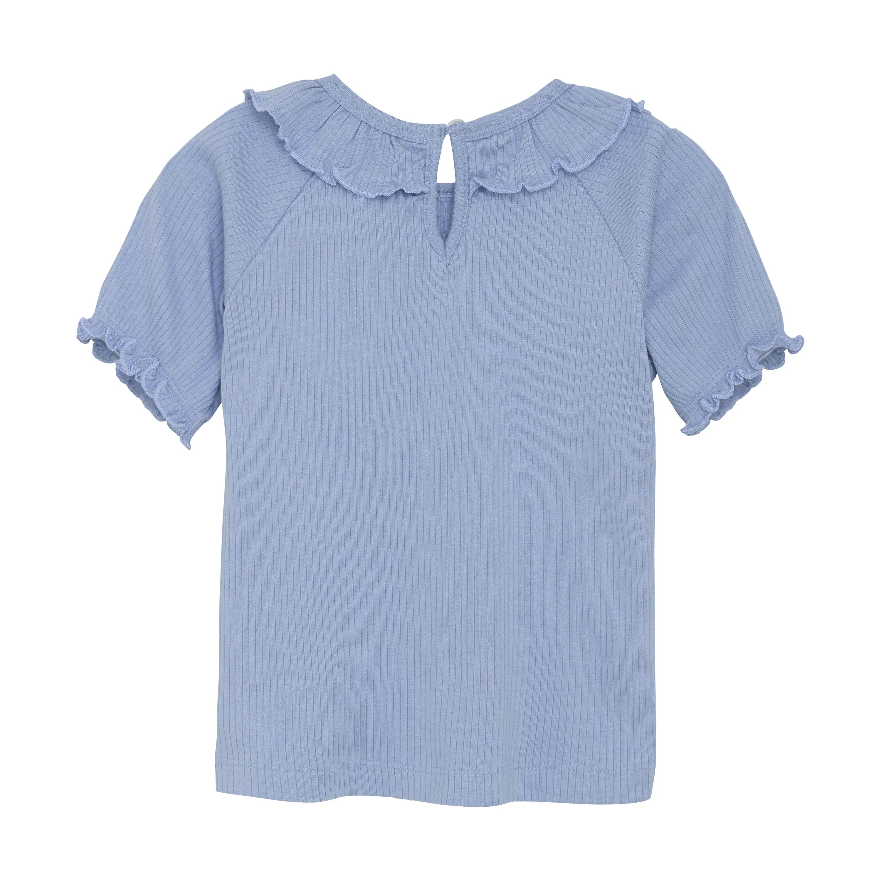Baby T-Shirt mit Rüschenkragen – Hellblau, weich & bequem