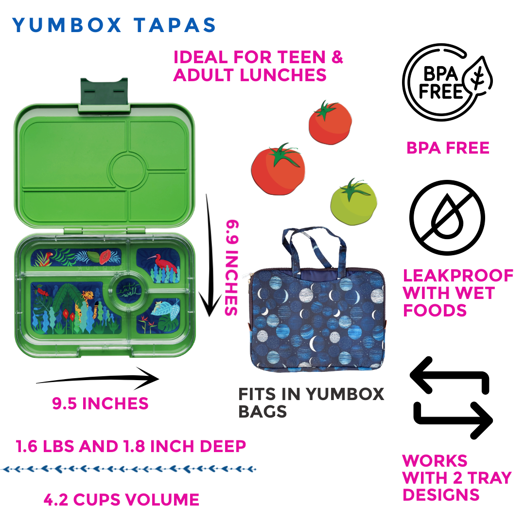 Auslaufsichere Yumbox Tapas - Jurassic Green, 5 Fächer grosse Grösse - nila kids