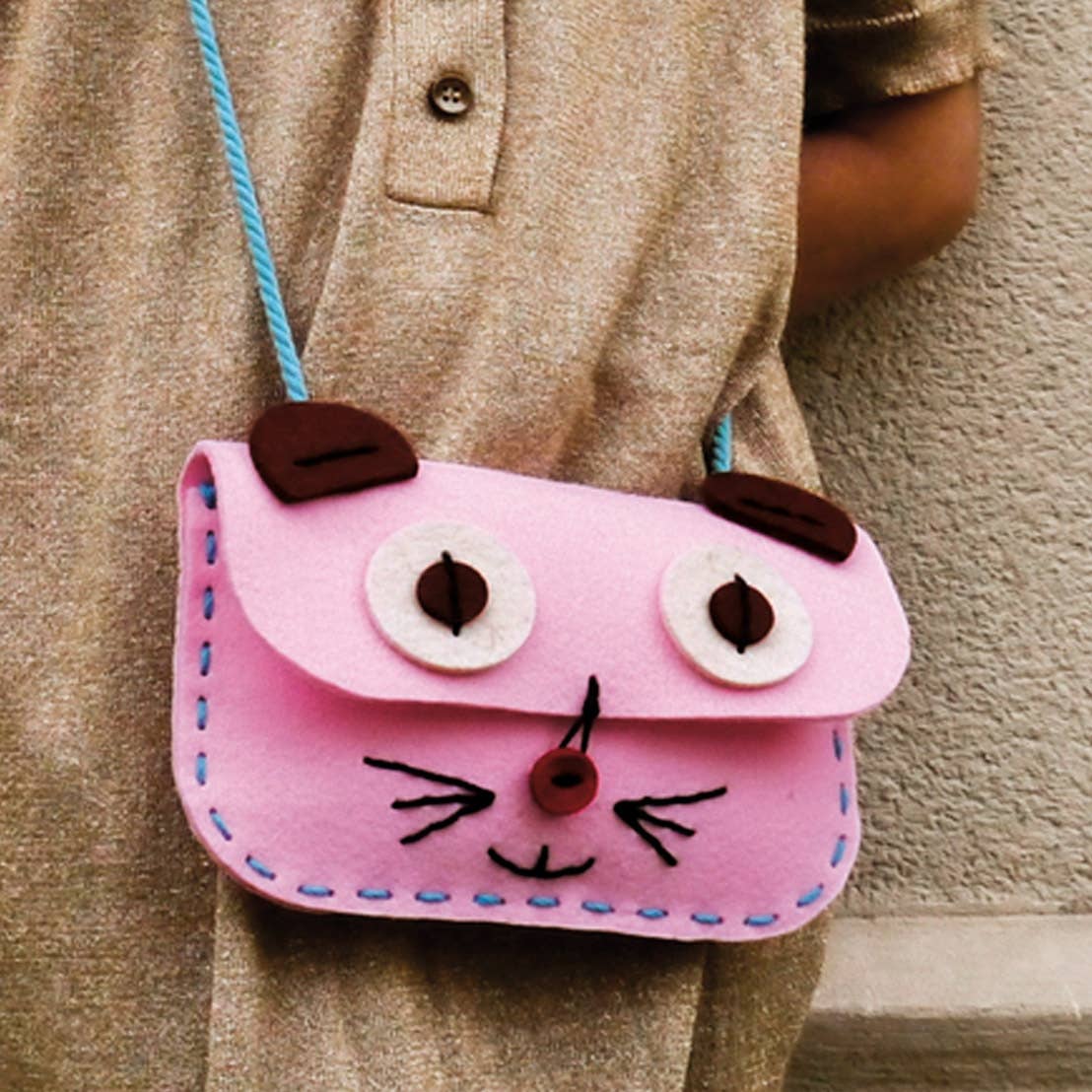 Geschenkset für Kinder: Tasche in Katzenform zum selber nähen in Rosa